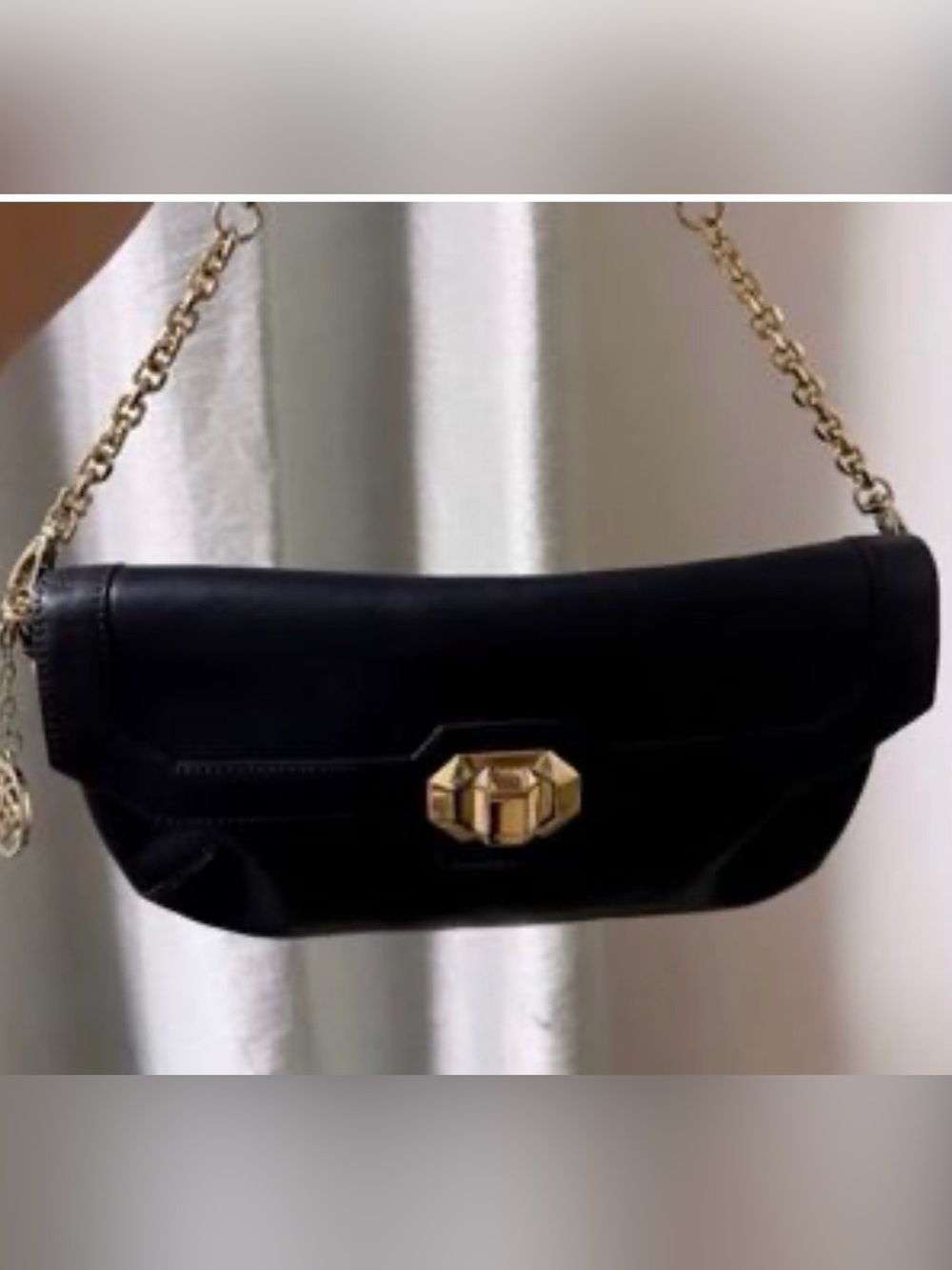 DKNY Black Leather Shoulder Bag with Gold Hardware
